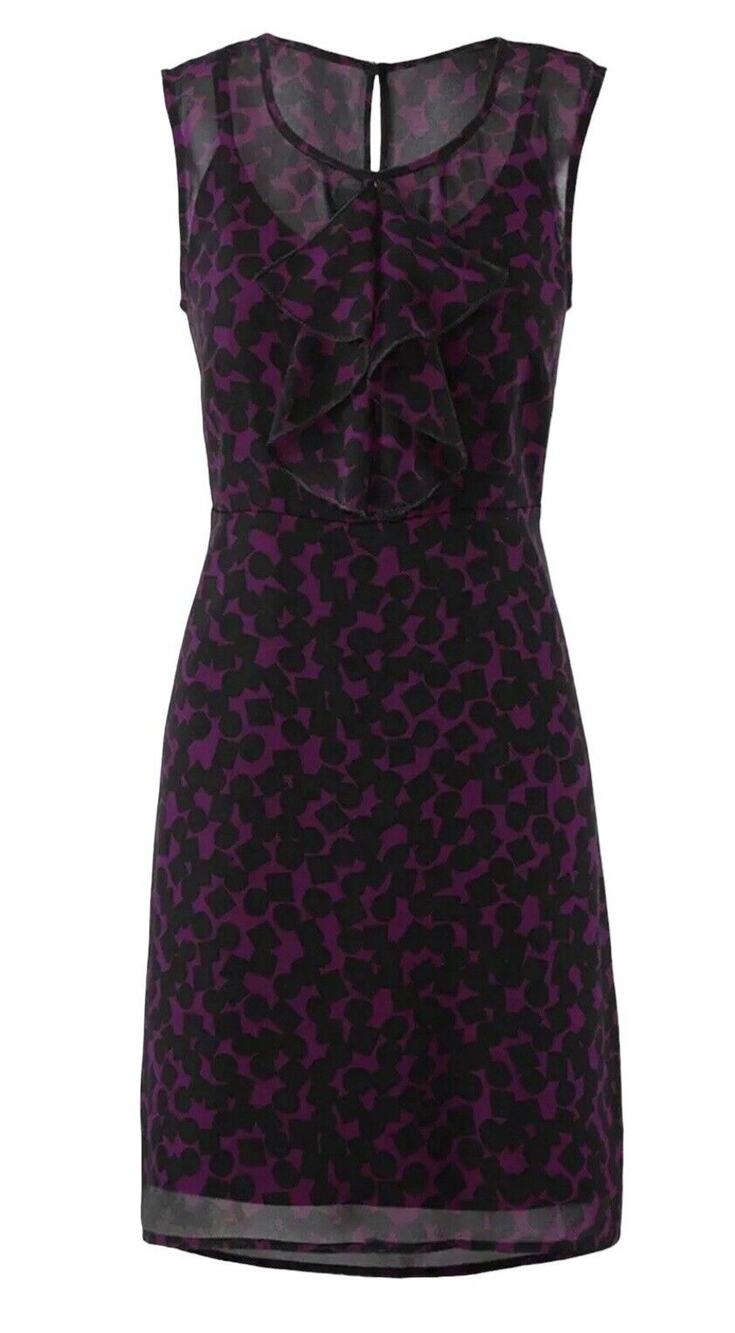 Cabi 3876 Going Out Purple Black Sleeveless Mini Ruffle Dress Womens Fairy XS